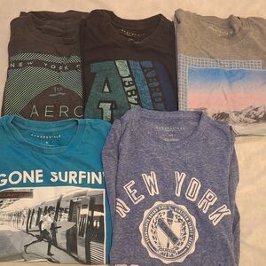 Aeropostale Mens Small Teen Boys Graphic T-Shirts - Blue, Grey, Black Lot of 5